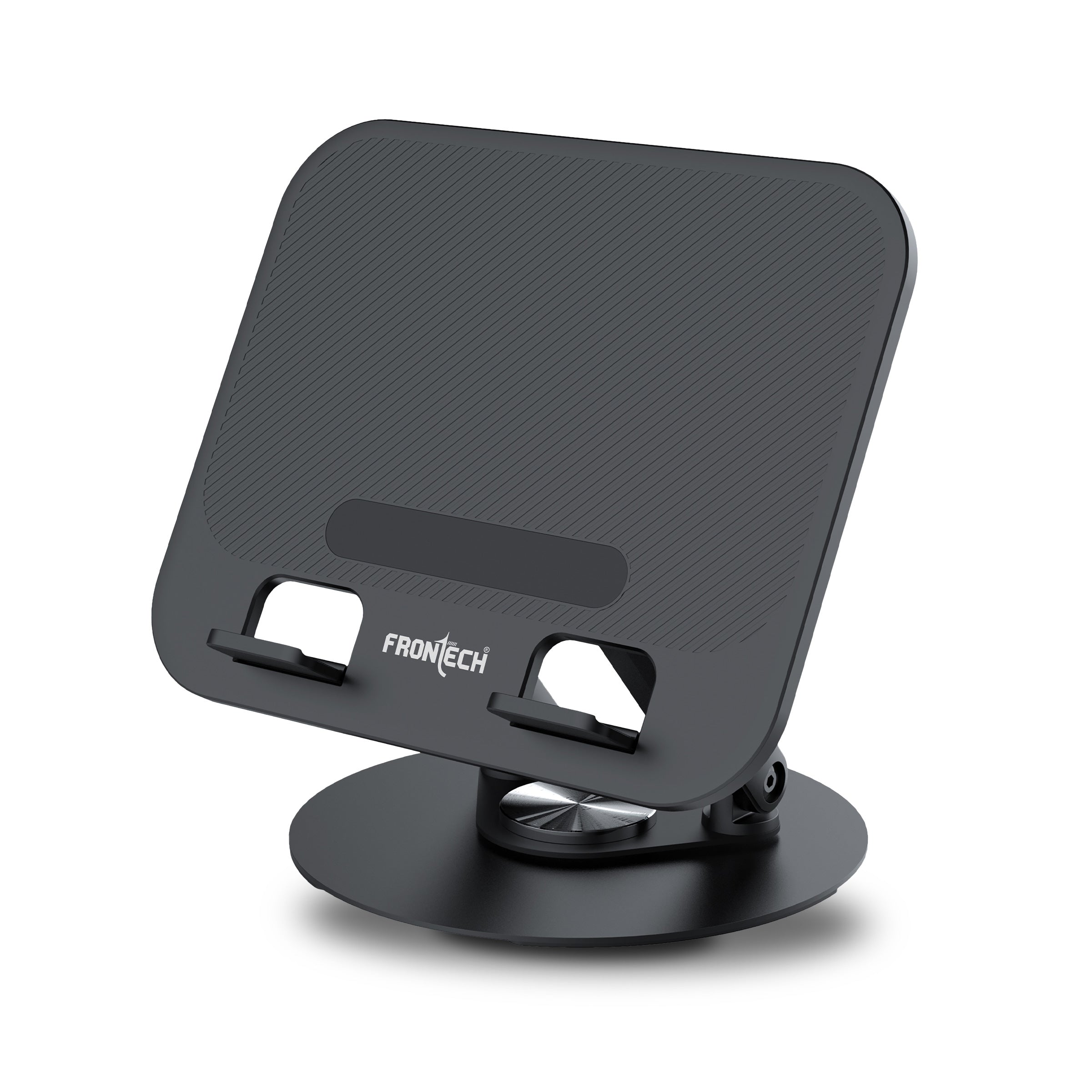 Frontech 360° Rotating Laptop Stand — Step-Less Adjustable Height, Carbon Steel + ABS Build, Fits Up to 17", Portable & Durable - Black, (CP-0011)