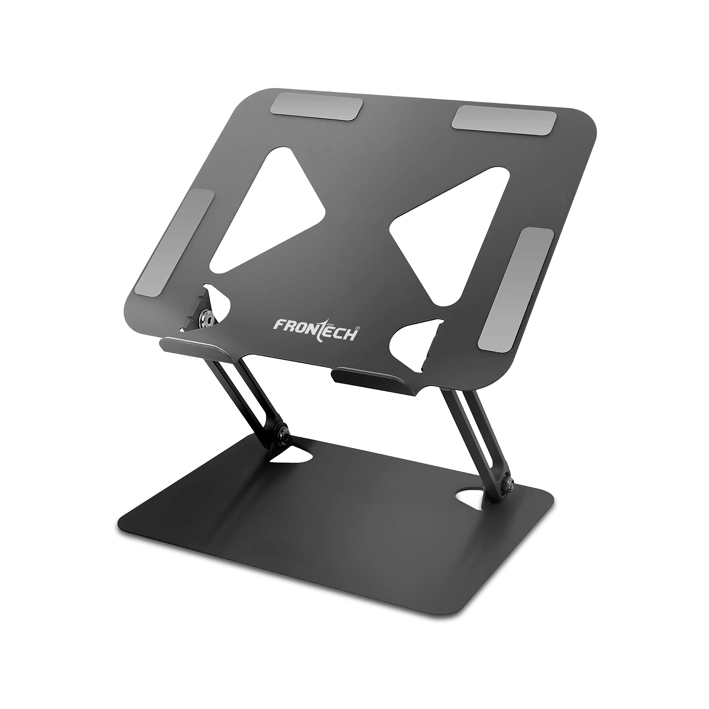 Frontech Laptop Stand – Carbon Steel, Stepless 4°–45° Height Adjustment, Anti-Slip Silicone, Foldable & Portable, Fits Laptops Up to 17", Dark Grey – (CP-0012)