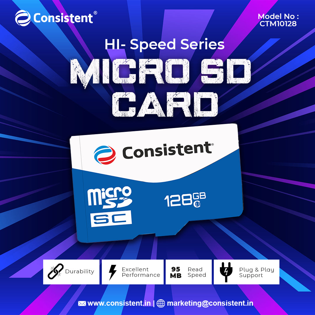 Consistent 128 GB Micro Sd Card for 4K Video Recording 5 Year Warranty.