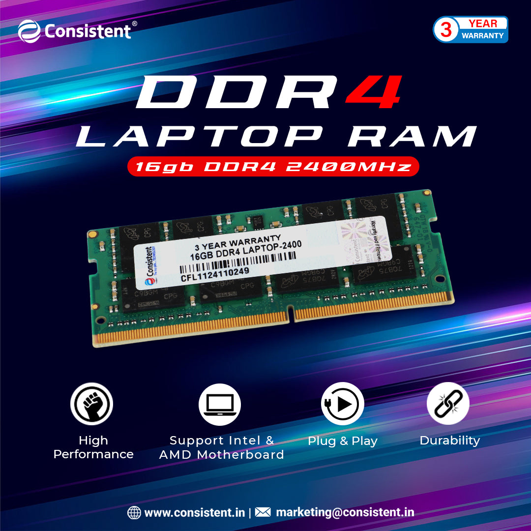 Consistent 16GB DDR4 Laptop RAM,2400MHz reduce power consumption by up to 40% and extend battery life 3 Years Replacement Warranty