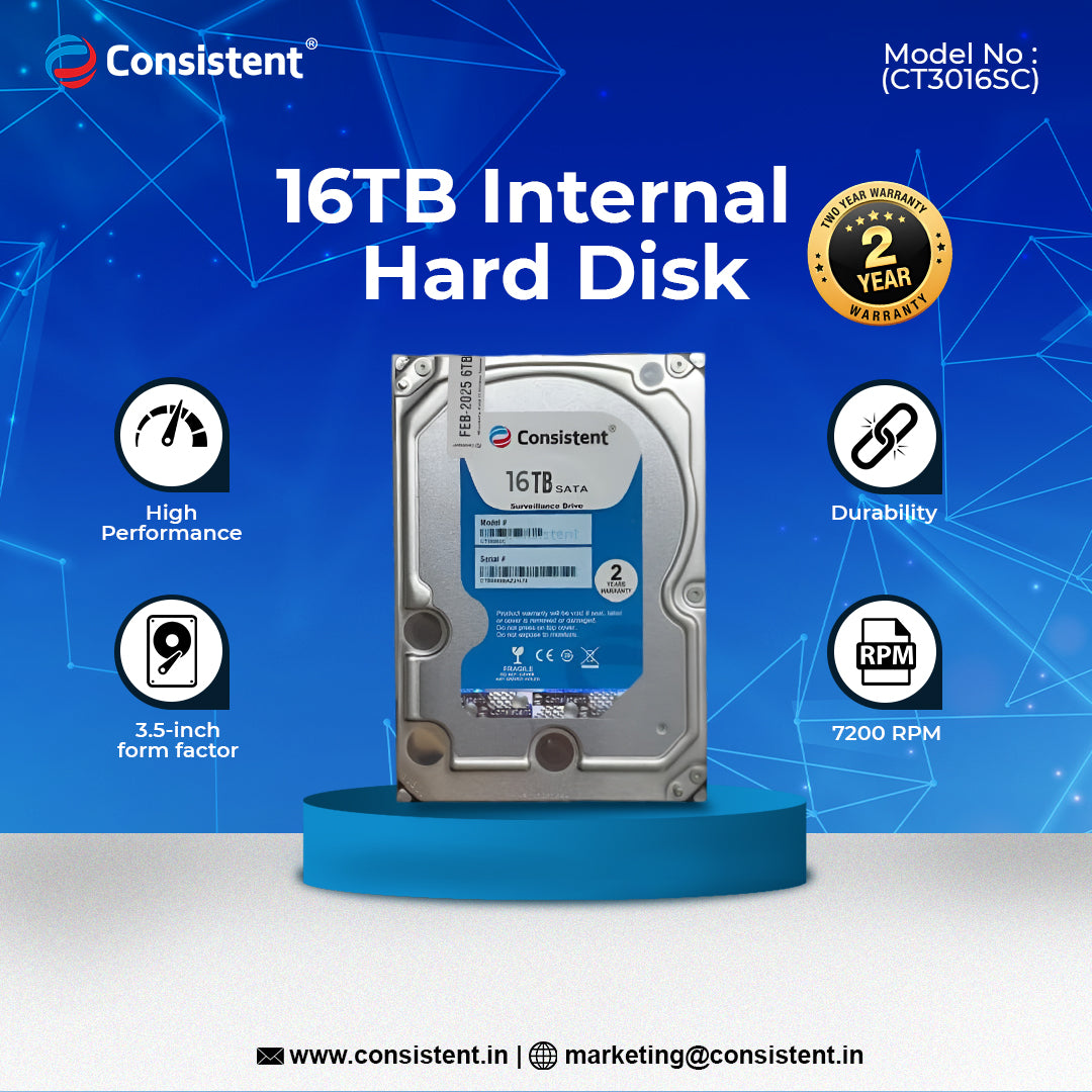 Consistent 16TB SATA Internal Hard Drive, 3.5 Inch, High Performance Desktop HDD with 2 Years Warranty.