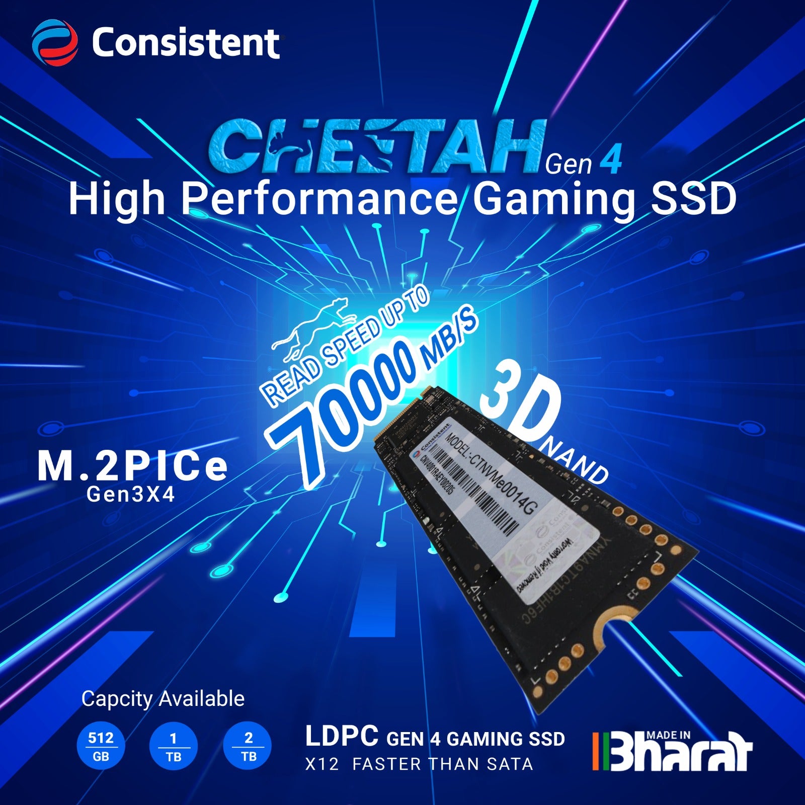 Consistent 1TB SSD Up to 7,000 MB/s PCIe Gen 4.0 NVMe (2280) Internal Solid State Drive (SSD) (CTNVMe0014G)