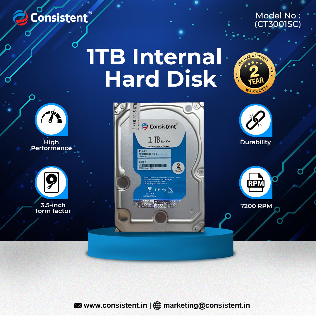 Consistent 1 TB SATA Internal Hard Drive, 3.5 Inch, High Performance Desktop HDD with 2 Years Warranty.