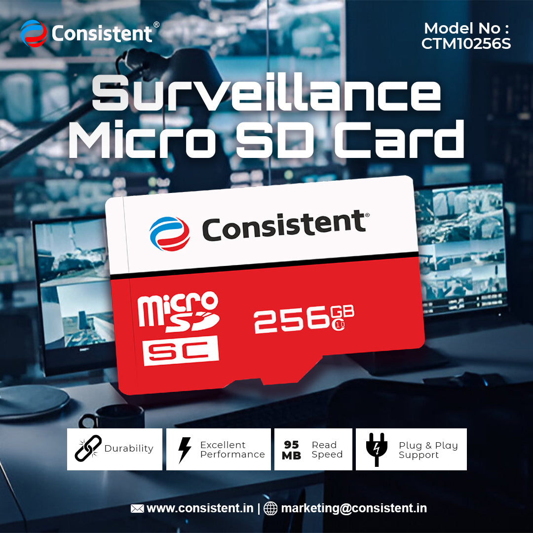 Consistent 256GB Surveillance Sd Card for 4K Video Recording with Speed,5 Year Warranty.