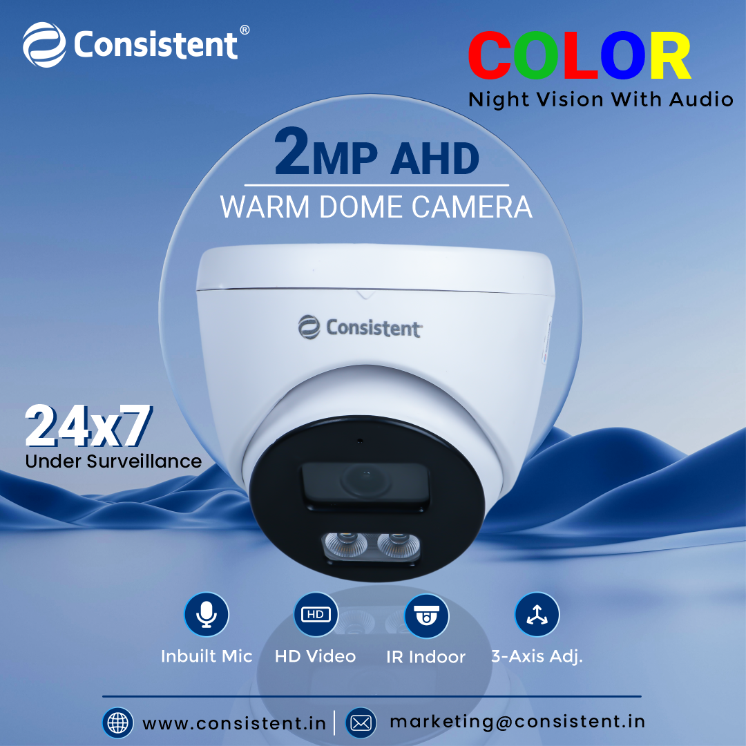 Consistent 2MP CCTV AHD DOME CAMERA (CTCMHDW2MPA), |Support: Audio (TVI , CVI) | Multiple Angle Adjustment | 3D Noise Reduction | Lens 3.6 mm Fixed lens.