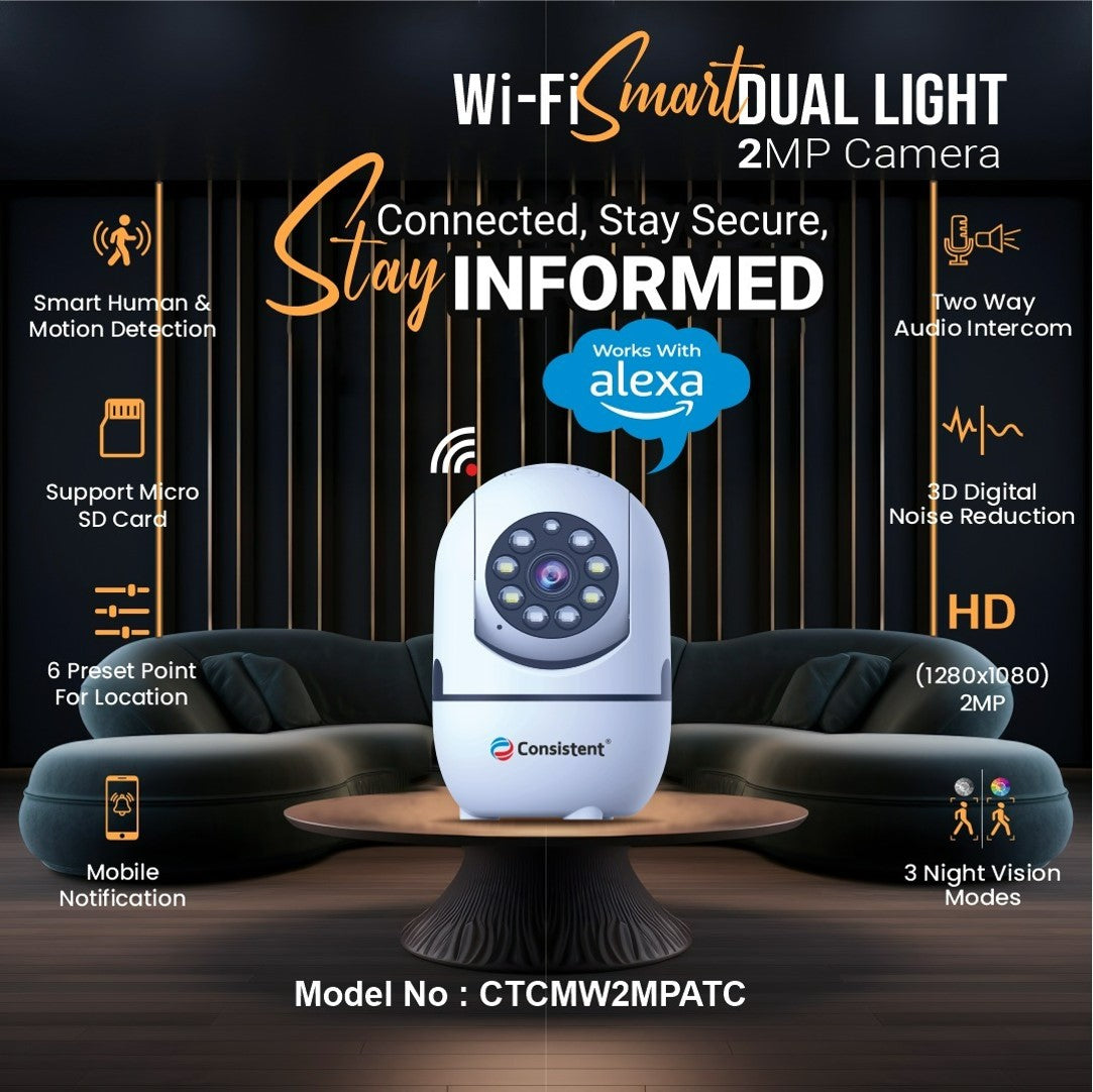 Consistent 2MP Smart CCTV Wi-fi Home Security Camera with Pan Tilt 360� View, 2 Way Talk, Cloud Monitor, Motion Detect, Supports SD Card Up to 256 GB, Night Vision (2MP Color Night Vision Smart Camera)