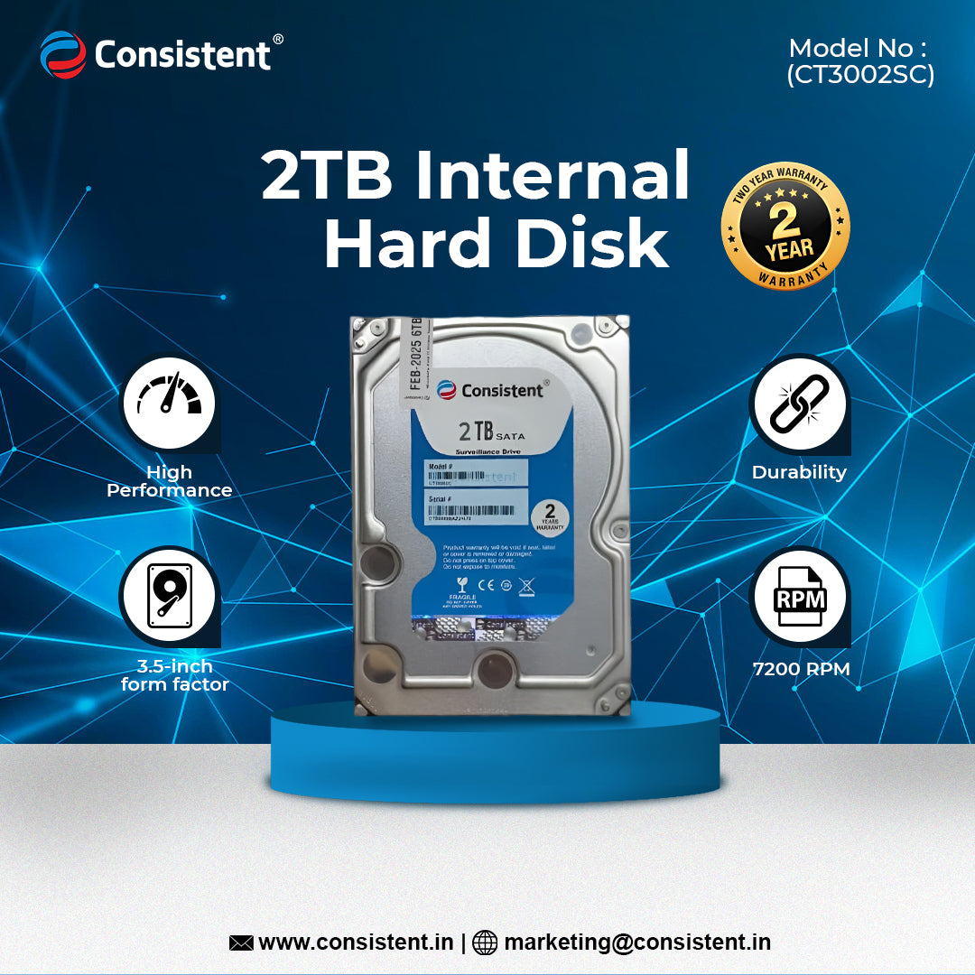 Consistent 2TB SATA Internal Hard Drive, 3.5 Inch, High Performance Desktop HDD with 2 Years Warranty.