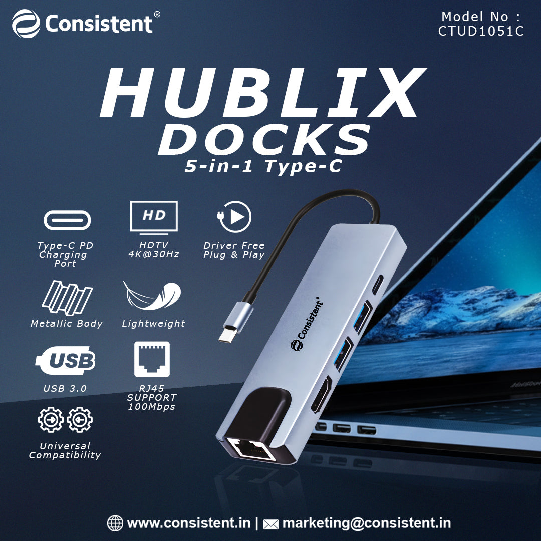 Consistent 5-in-1 TYPE-C Docks HUBLIX (CTUD1051C)