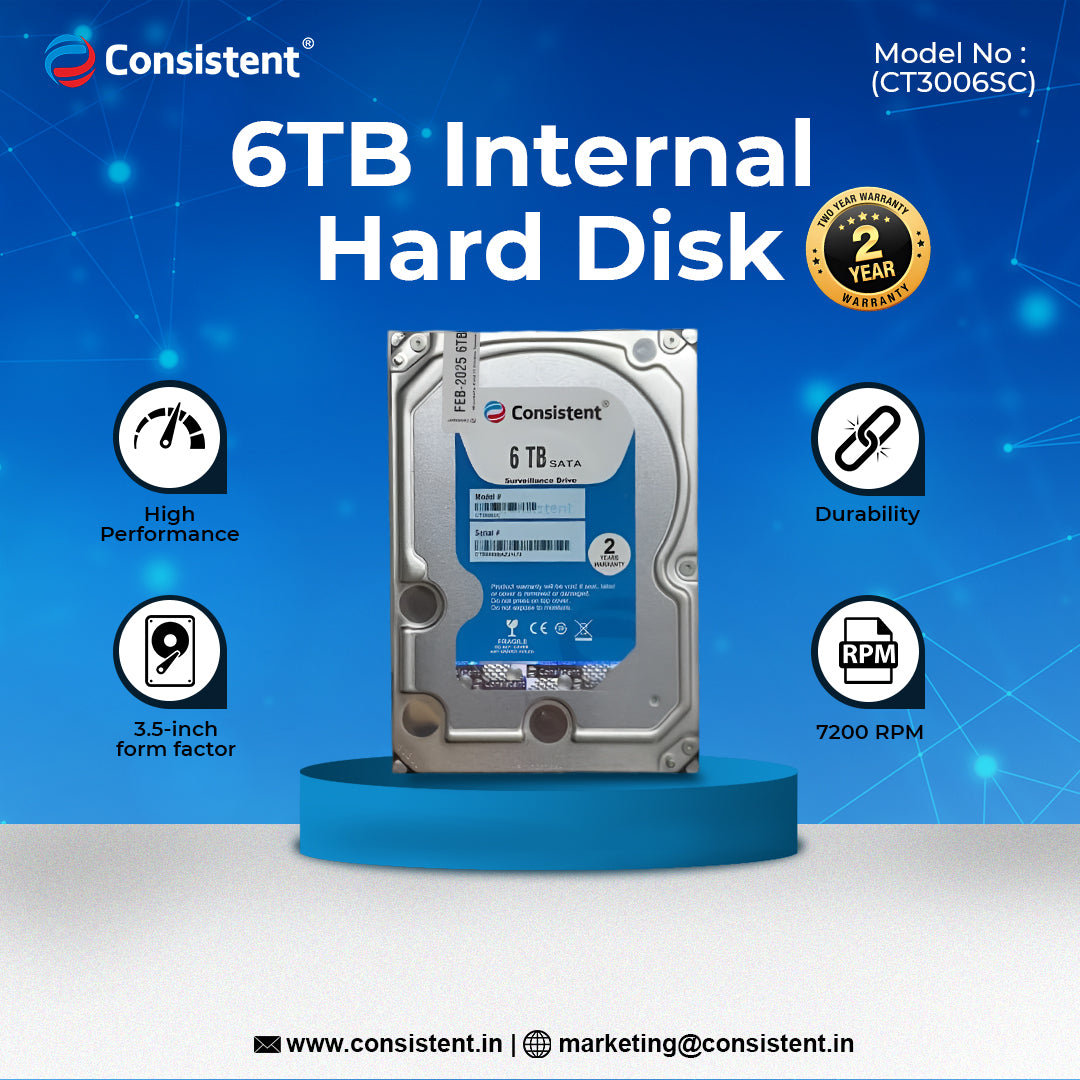Consistent 6TB SATA Internal Hard Drive, 3.5 Inch, High Performance Desktop HDD with 2 Years Warranty.