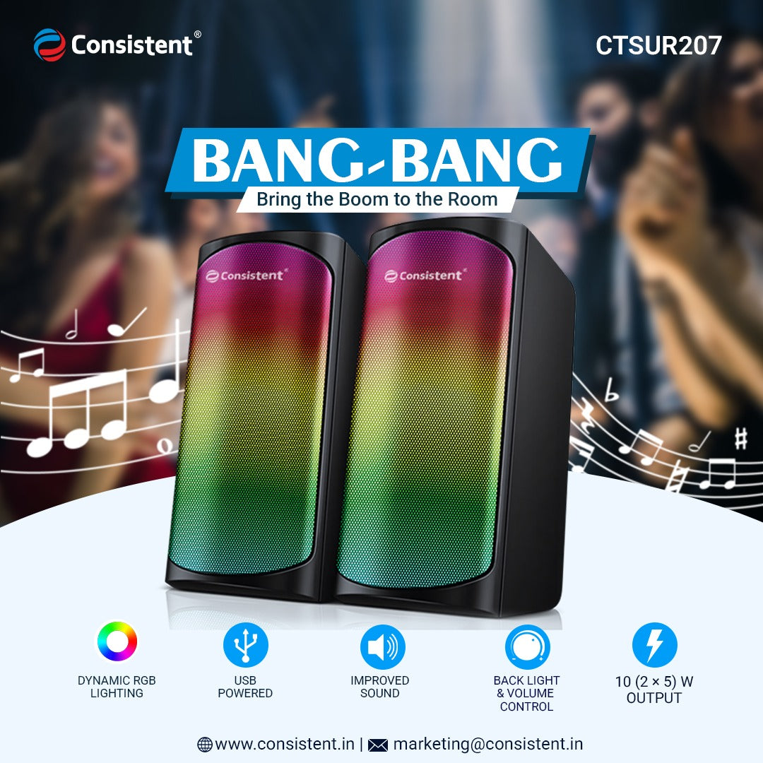 Consistent Bang Bang USB 2.0 Speaker | Dynamic RGB Lighting | PC Speakers