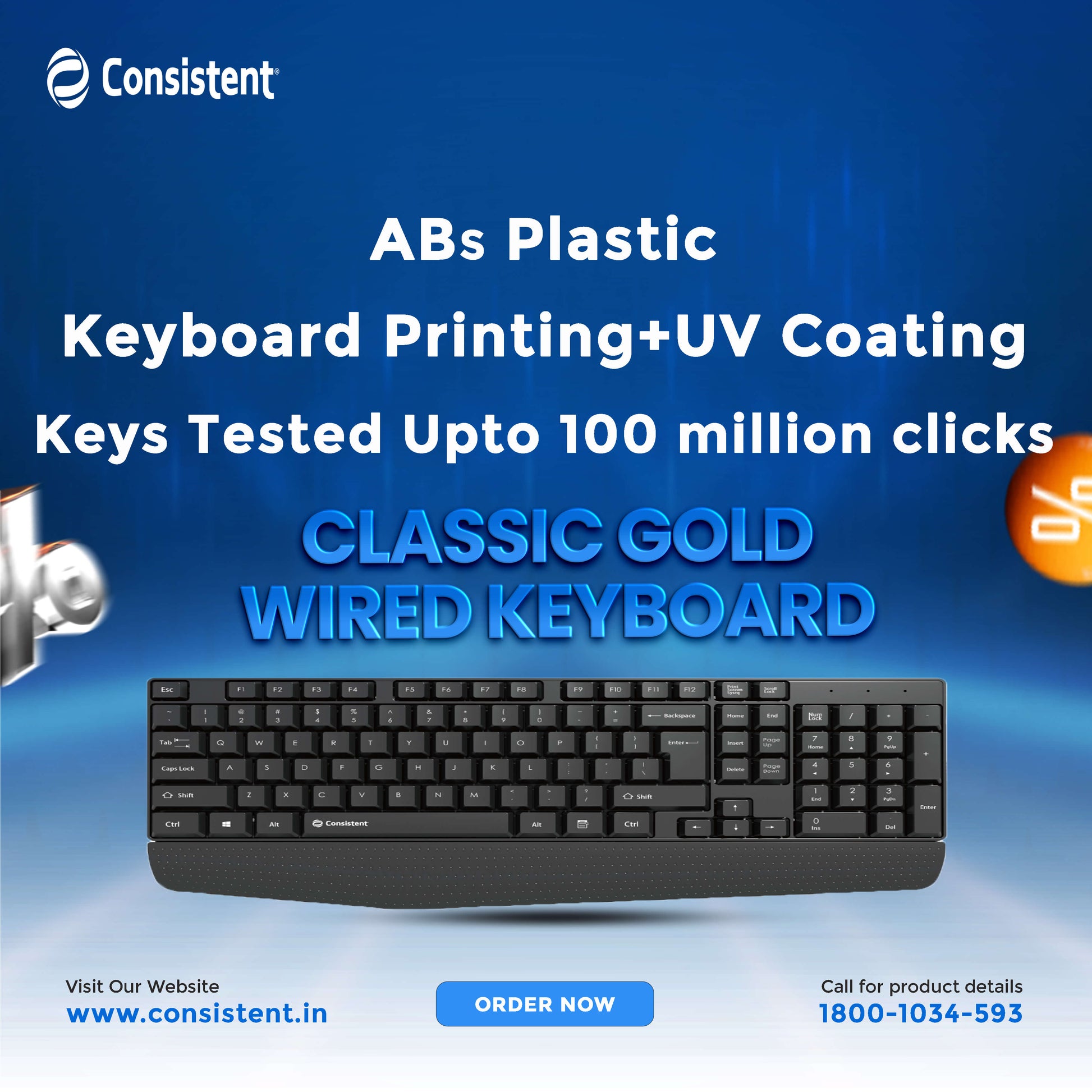 Consistent Classic Gold Wired Keyboard (SK102)