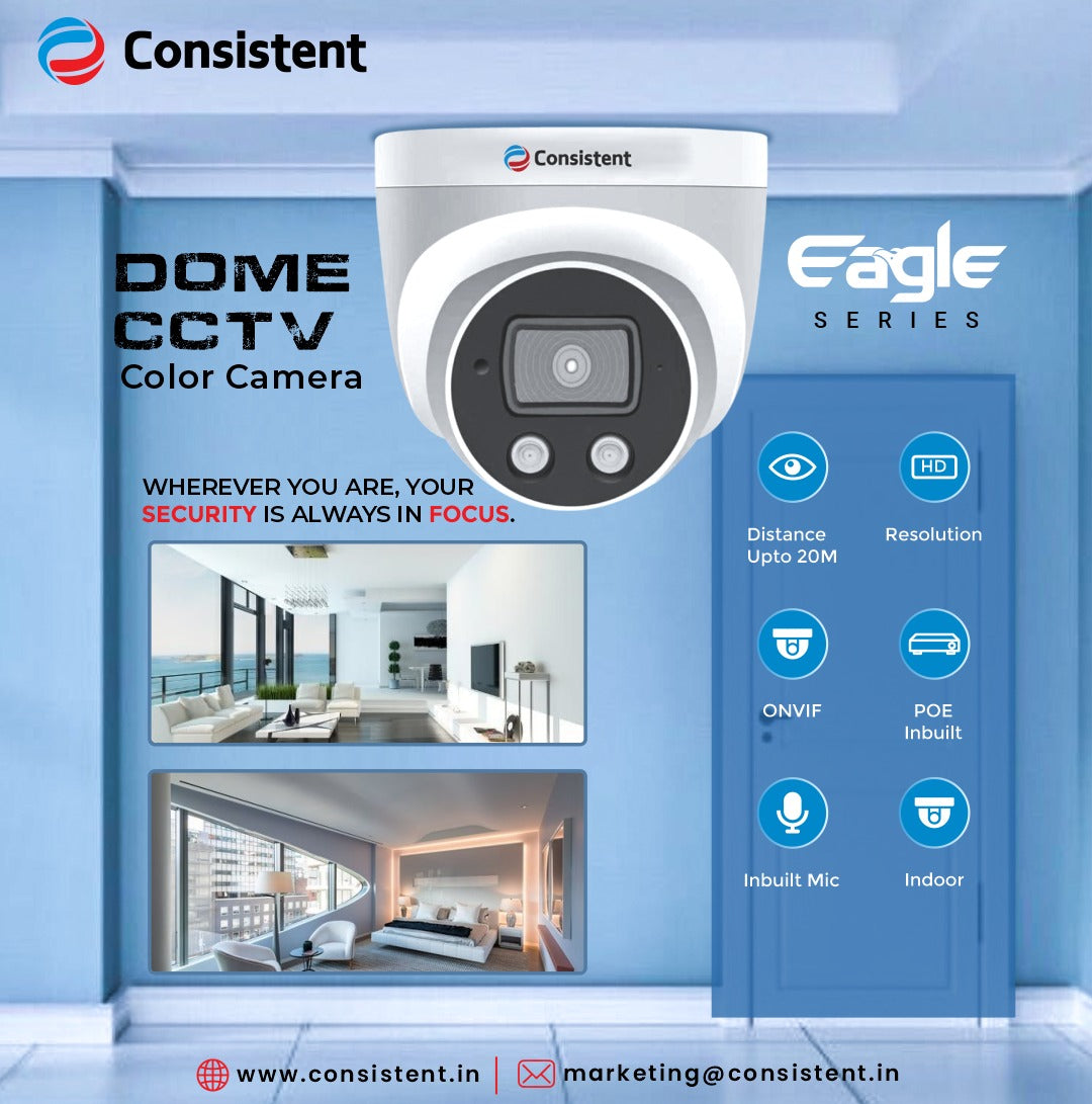 Consistent Eagle Series 4MP IP Indoor & Outdoor Dome Camera, | Multiple Angle Adjustment | 3D Noise Reduction | Inbuilt MIC | Support ONVIF