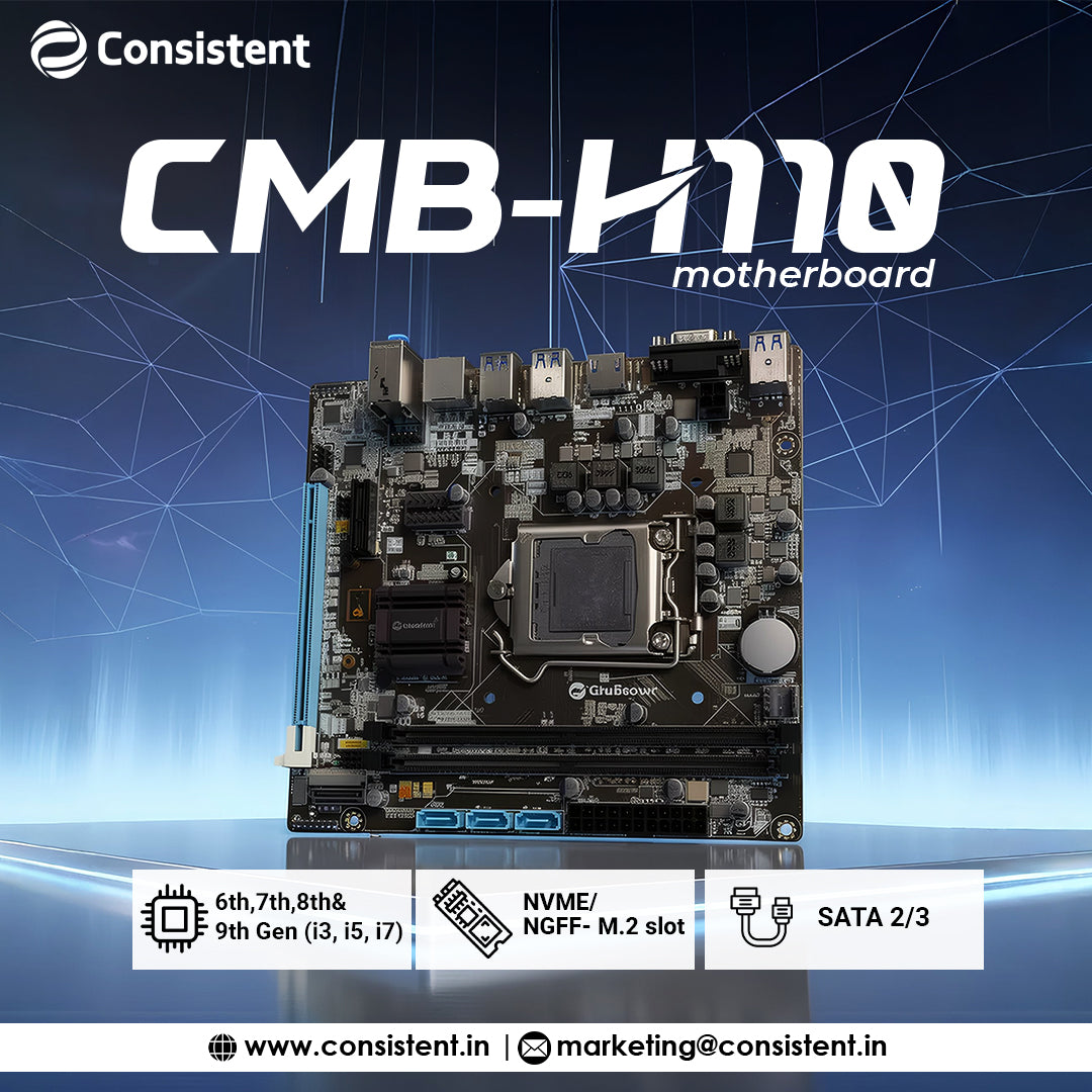Consistent H-110 Motherboard 6th,7th,8th & 9th Gen i3, i5, i7, DDR4 Slots for RAM , with NVME/NFGG Slot, Motherboard with Sound Card, SATA III, 3 Years Warranty