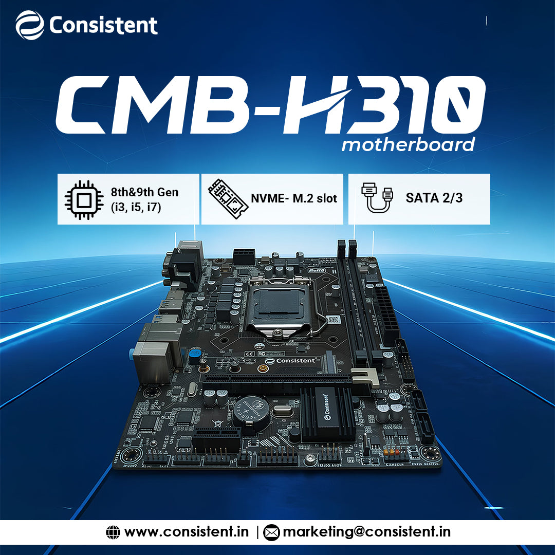 Consistent H-310 Motherboard 8th, 9th Gen i3, i5, i7, DDR4 Slots for RAM, with NVME-M.2 Slot, Motherboard with Sound Card, SATA III, 3 Years Warranty