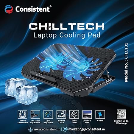 Consistent Laptop Cooling Pad Chilltech with 2 RGB Fan Silent Cooling Fan