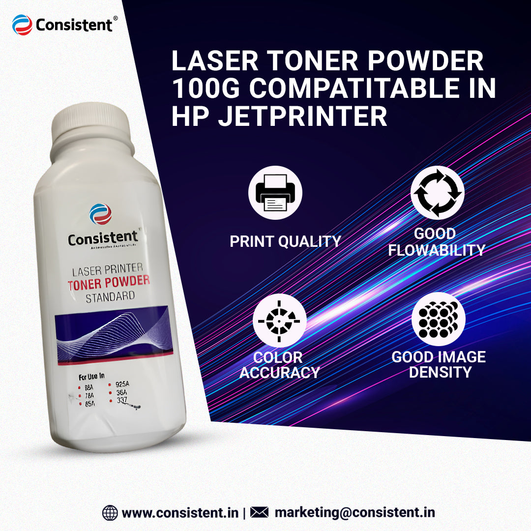 Consistent Laser Toner Powder 100g Compatitable in HPJetPrinter AX/1010/1100/1200/4000/5000/8150/CANONLBP1210/3900