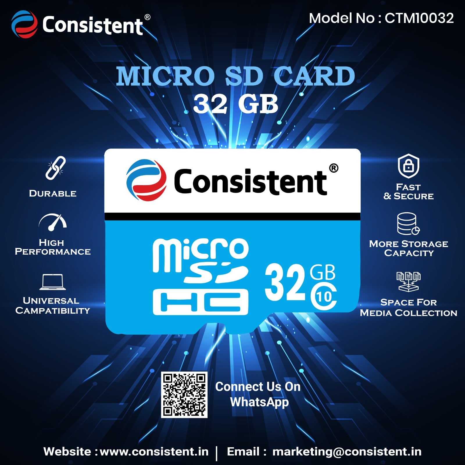 Consistent Micro SD Card 32Gb, High Performance 5 Year Warranty.
