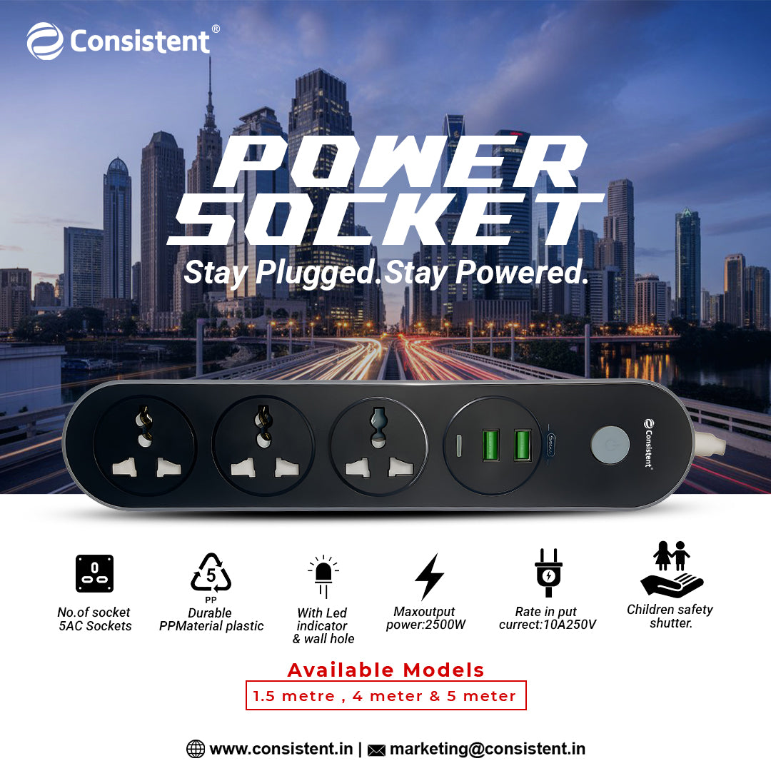 Consistent POWER SOCKET EXTENSION with 2USB + 1 PD Port 1.5m (CTEC002C15M)