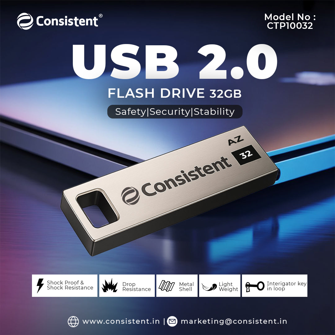Consistent Pen Drive 32GB 2.0 (Grey) 5 year Warranty.
