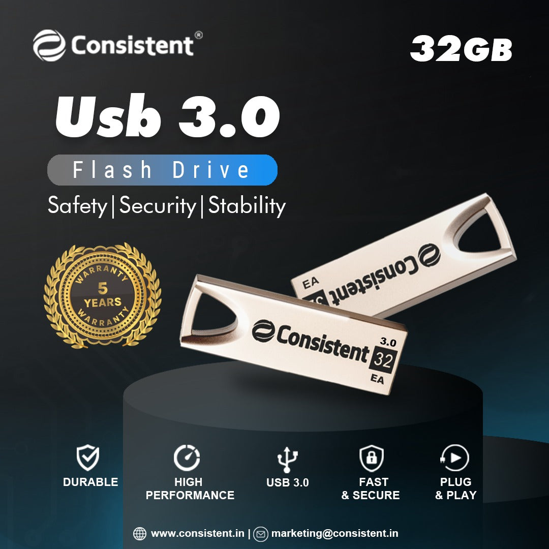 Consistent Pen Drive 32GB 3.0 (Grey) 5 year Warranty.