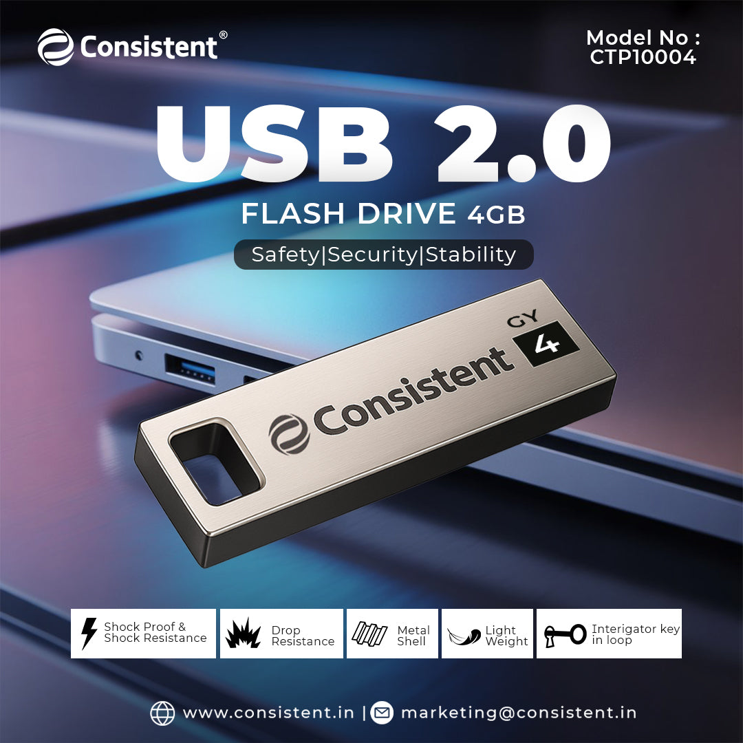 Consistent Pen Drive 4GB 2.0 (Grey) 5 year Warranty.