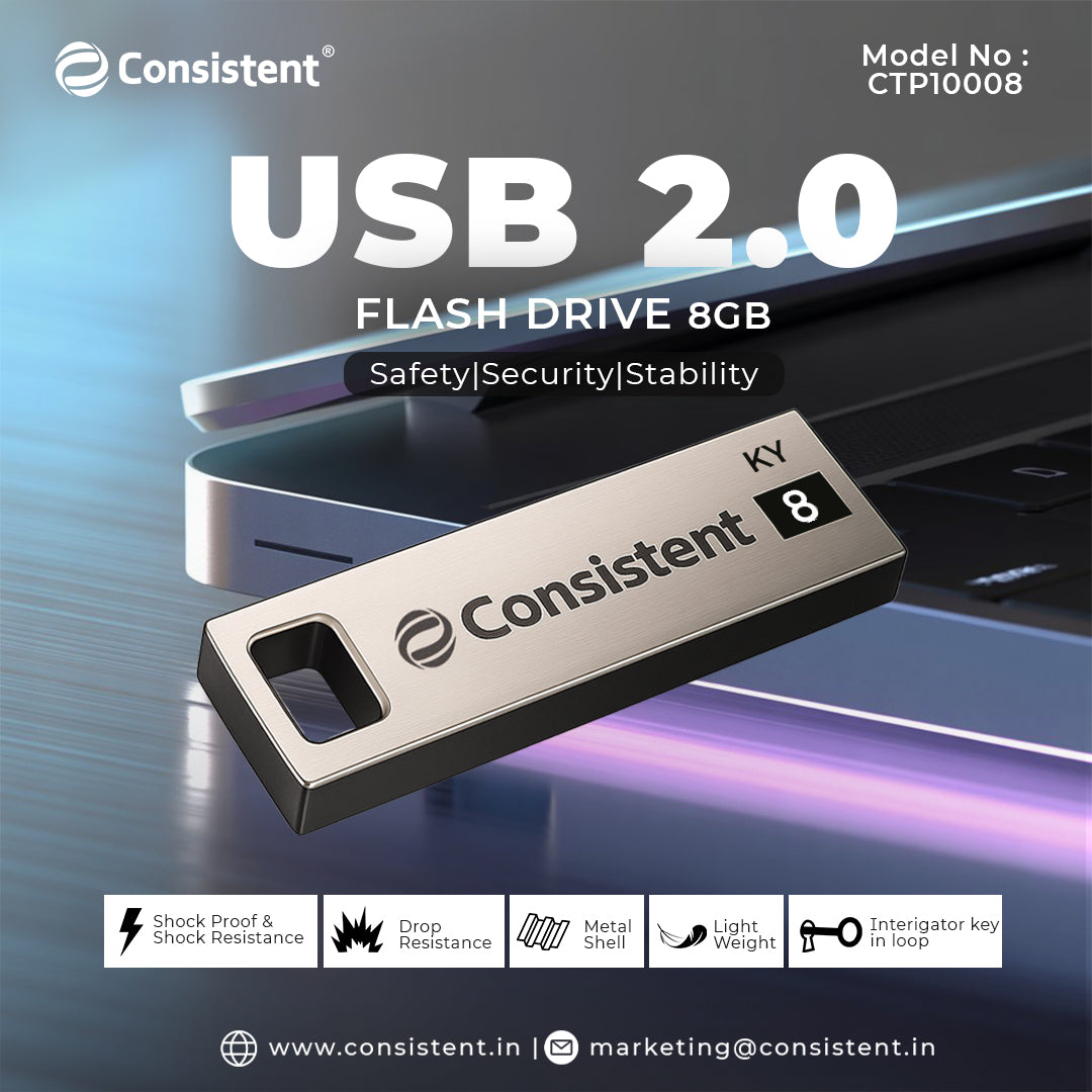 Consistent Pen Drive 8GB 2.0 (Grey) 5 year Warranty.