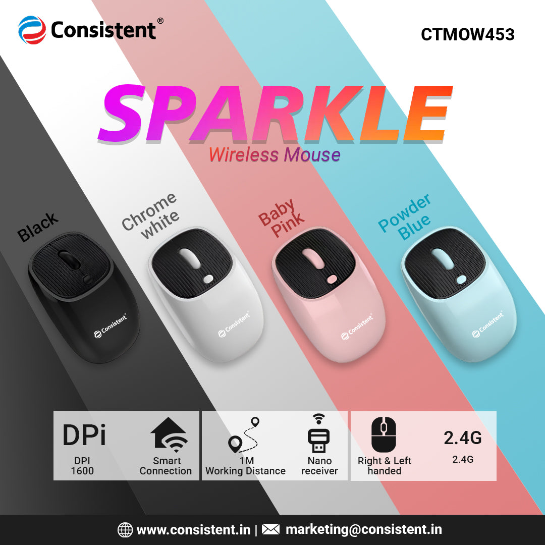 Consistent Sparkle Wireless Mouse 2.4G Portable Mobile Optical Office Mouse with USB MOW453
