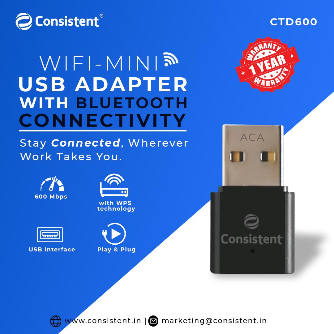 Consistent WiFi Mini USB Adapter 600Mbps WiFi USB Mini Adapter Supports, Wireless Data, Comes with Advanced Security WPA/WPA2 encryption Standards(Black).