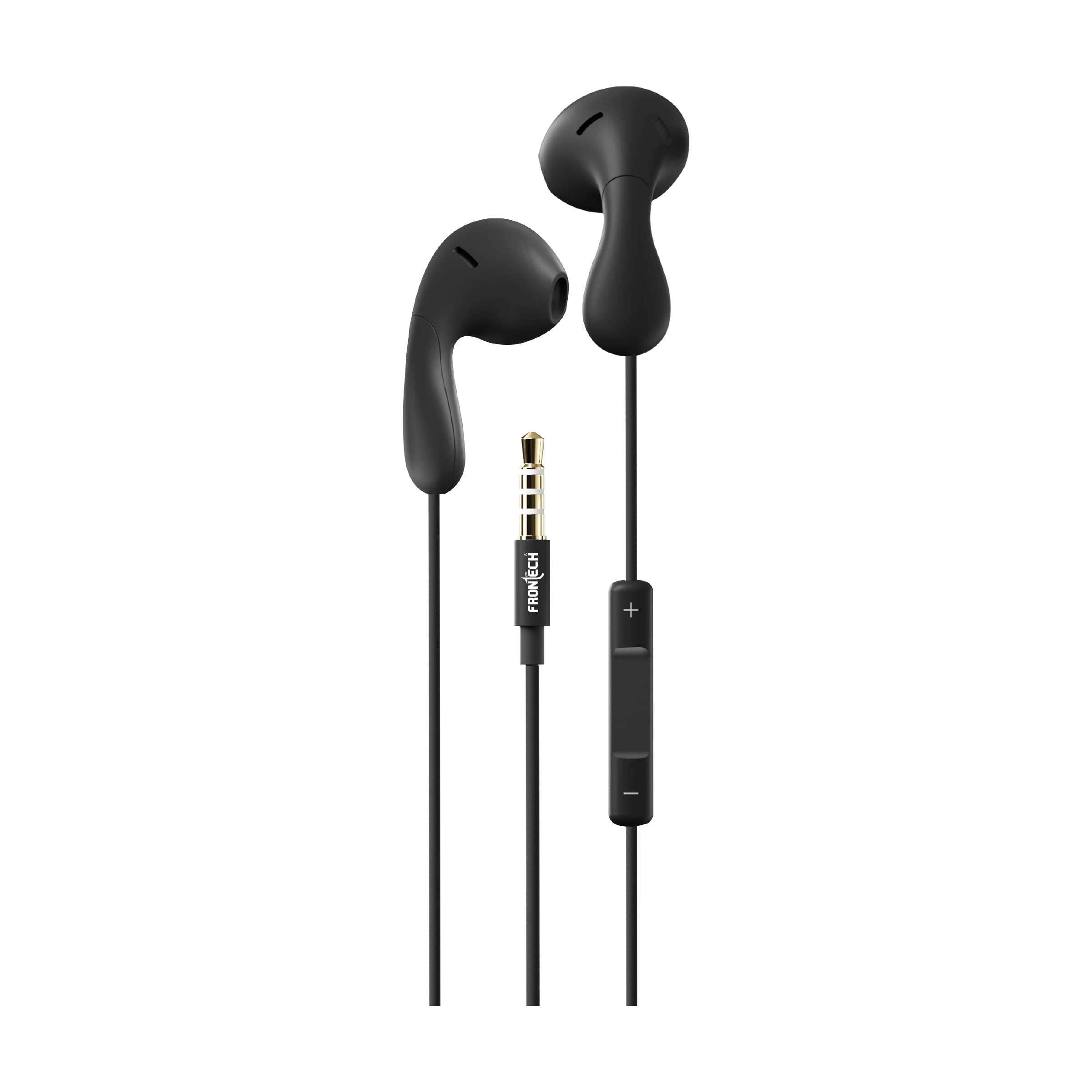 FRONTECH Wired in Ear Earphone with Mic, 3.5 mm Jack Connectivity, 10 mm Drivers and Speaker 6U++ for HD Audio Quality, TPE Wire for Durability & Tangle-Free Multimedia Experience (EF-0082, Black)