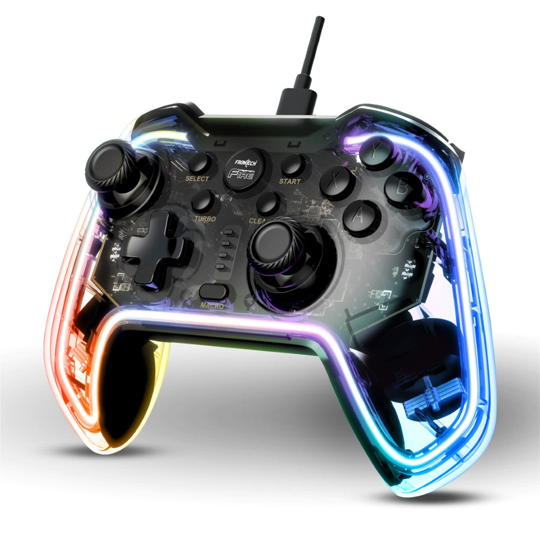 Frontech Fire Wired Gaming Pad | USB-C, Dual Vibration, RGB | PS3/PC/Android TV (GP-0001)