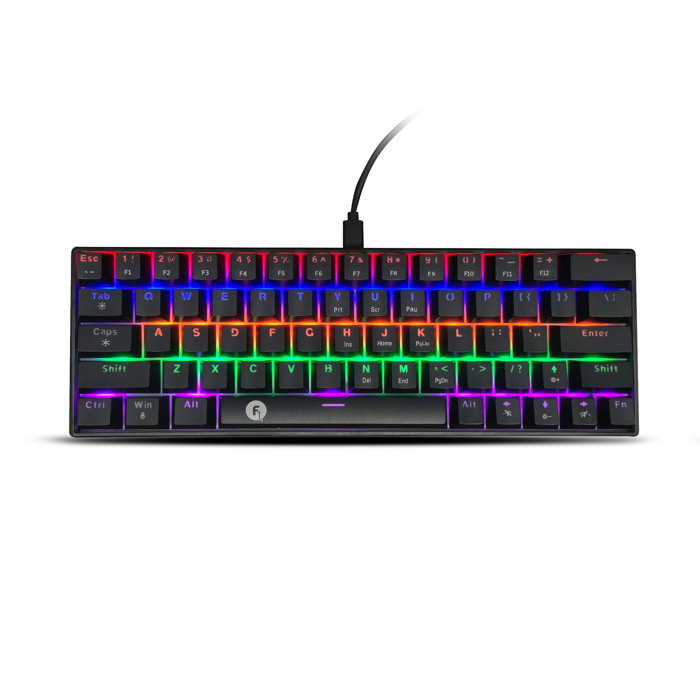 Frontech 63-Key Mechanical Gaming Wired Keyboard | Rainbow Backlit | 26 Anti-Ghosting Keys | Detachable Type-C Cable | Compatible with Windows/Mac/iOS/Android (KB-0010P)