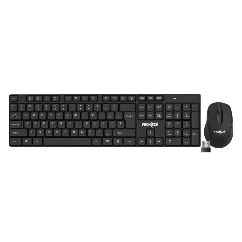 Frontech Wireless Keyboard & Mouse Combo| 104 Keys Layout|2.4GHz|1600 DPI|Rechargeable Battery|3 button wireless mouse|1 Year Warranty