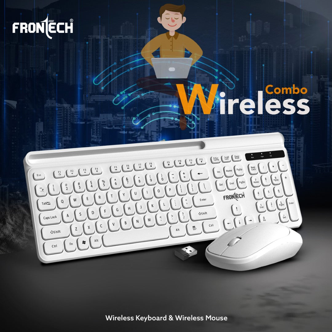 Frontech Wireless Keyboard & Mouse Combo|104 Key Layout|2.4Ghz|1200 DPI|3 button wireless mouse|1 Year Warranty