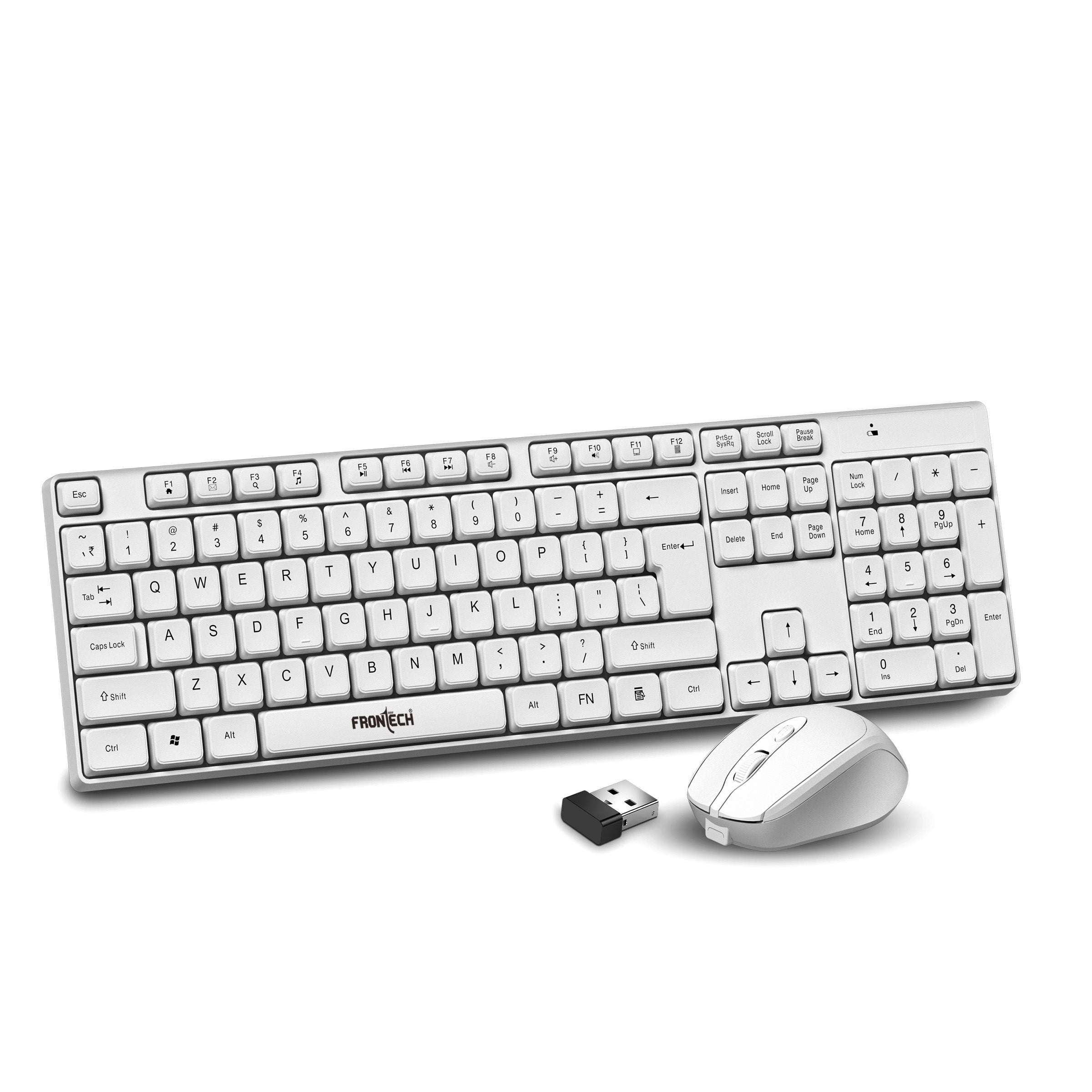 Frontech Wireless Keyboard & Mouse Combo|104 Key Layout|2.4Ghz|1600 DPI|4 button wireless mouse|1 Year Warranty