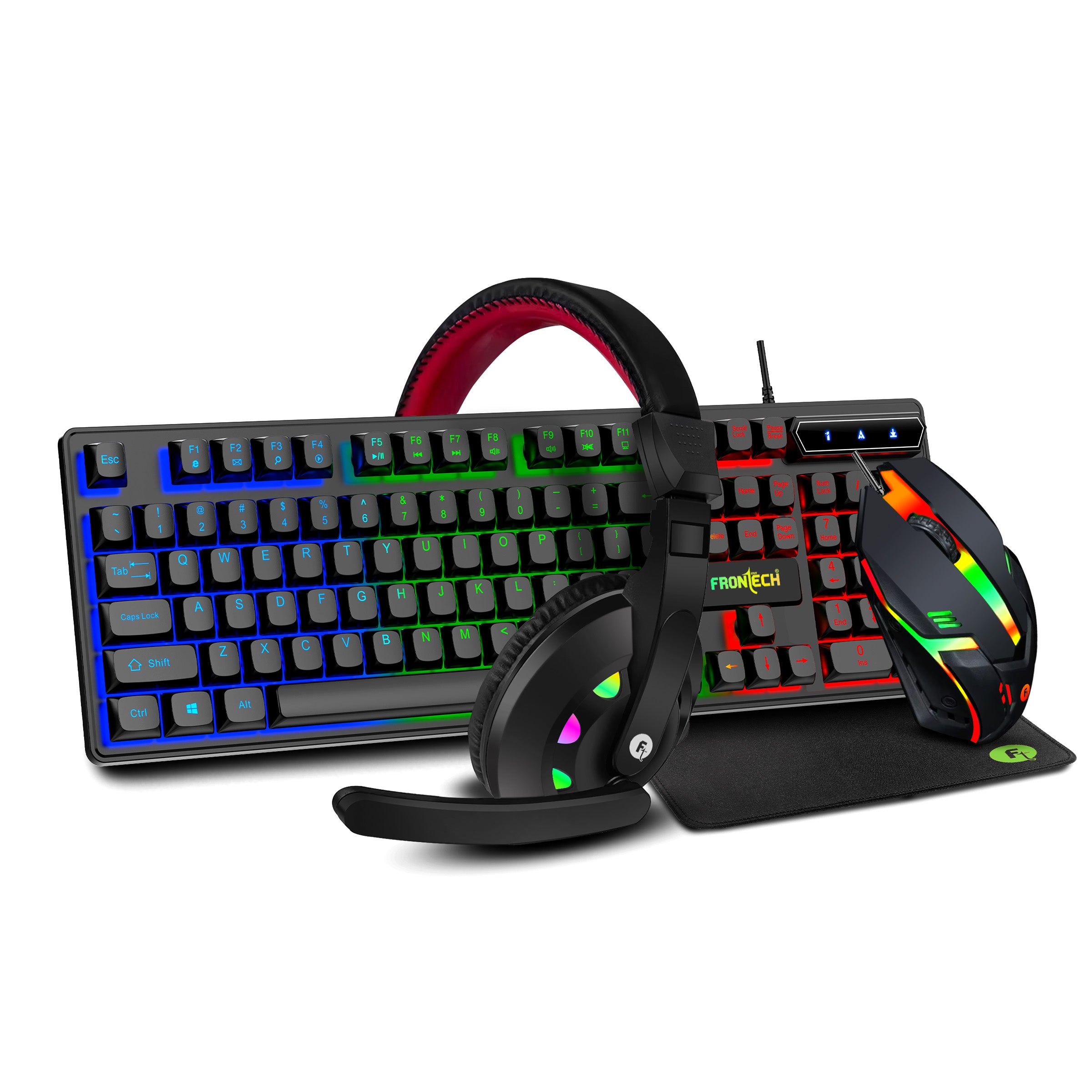 Frontech Dragon Warrior 4 in 1 RGB Lit Gaming Combo|USB Wired Keyboard|RGB Lit Mouse| Headphone with mic| Ultra Smooth Mousepad|1 Year Warranty