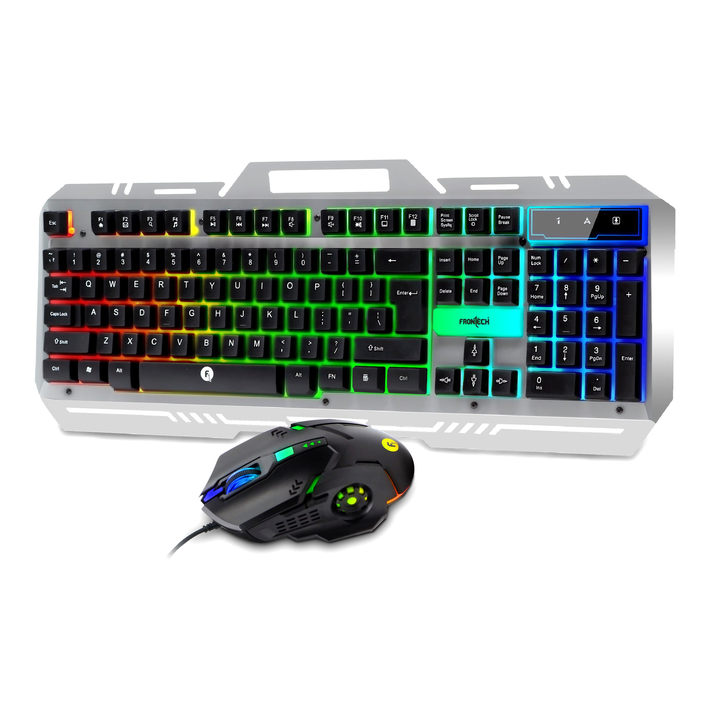 Frontech Wired RGB Backlight Gaming Keyboard & Optical Mouse Combo|104 Key Layout|USB Plug & Play|1.4m Cable|800-1600 DPI|6 Button Mouse|1.4m Cable|1 Year Warranty