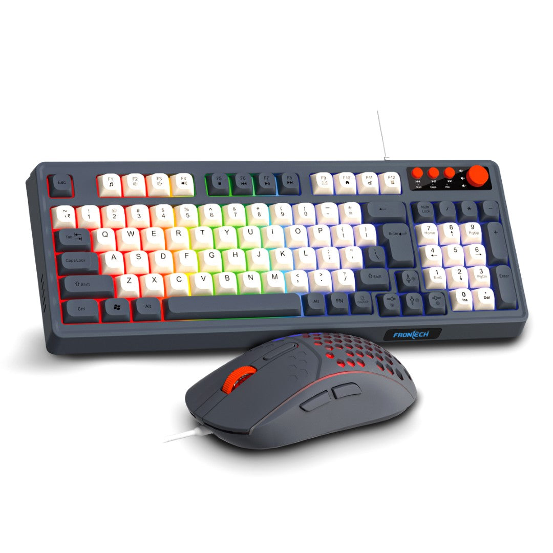 Frontech Gaming RGB Backlight Keyboard & Mouse Combo|94+4 Hot Key Layout| USB Plug & Play|1.5m Cable|7200 DPI|6 Button Optical Mouse|1.5m Cable|1 Year Warranty