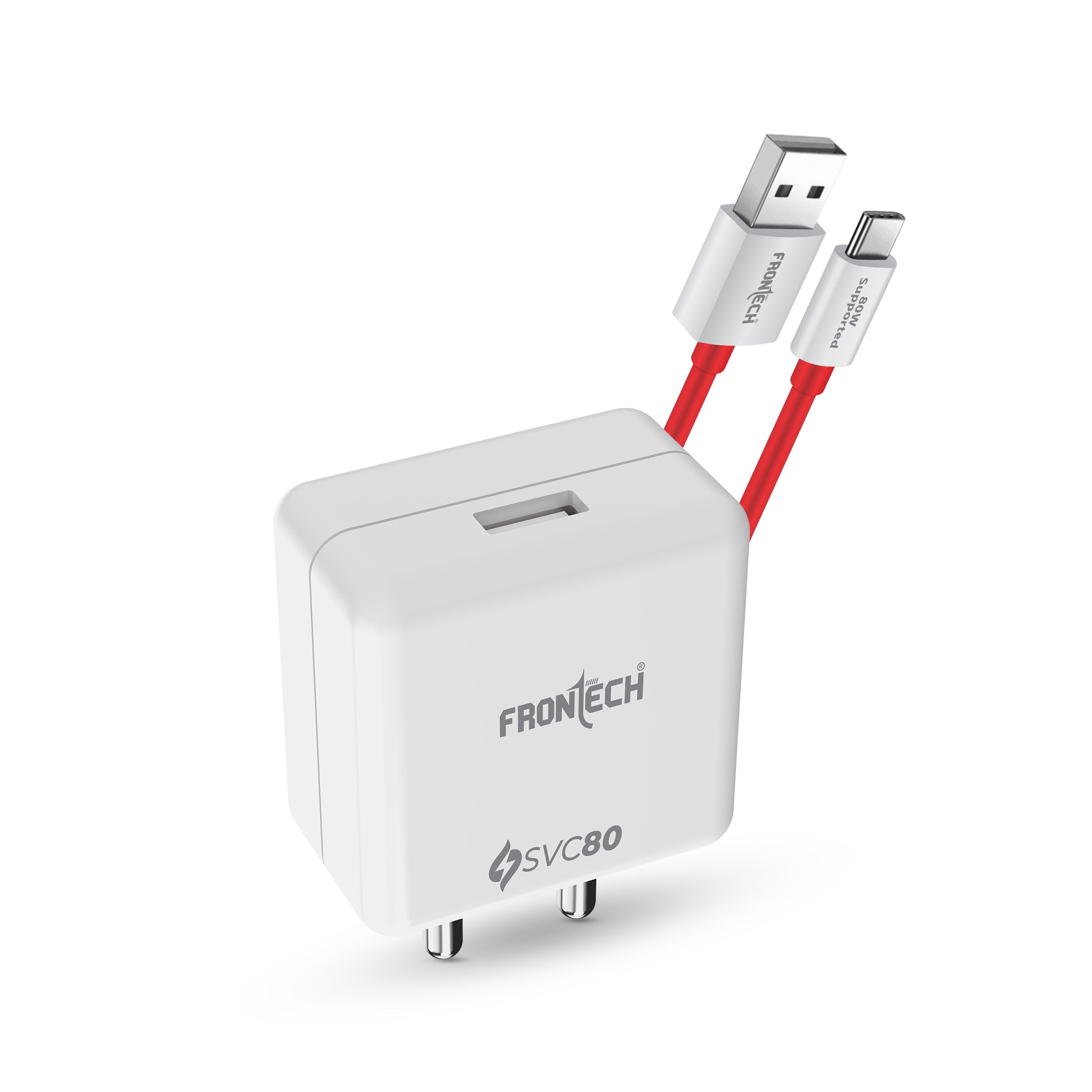 Frontech 80W SVC Fast Charger with USB to Type-C Cable, Smart Chip Protection, Compact Design, Wide Voltage Input – Boost Amped Bold (MCH-0022)