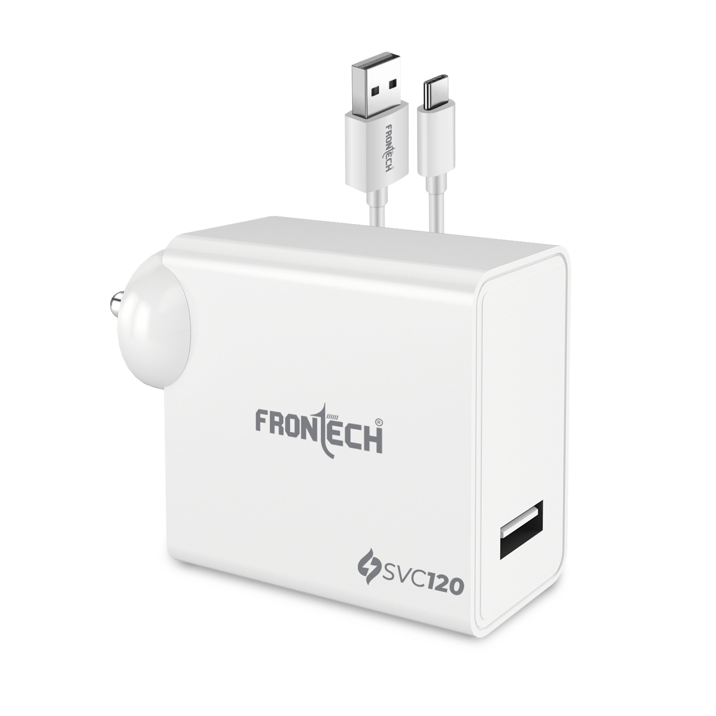 Frontech SVC Single Port Mobile Charger | 120W Fast Charging | USB Type C | Compatible with Smartphone/Earbuds/ Tab | White (MCH-0024)
