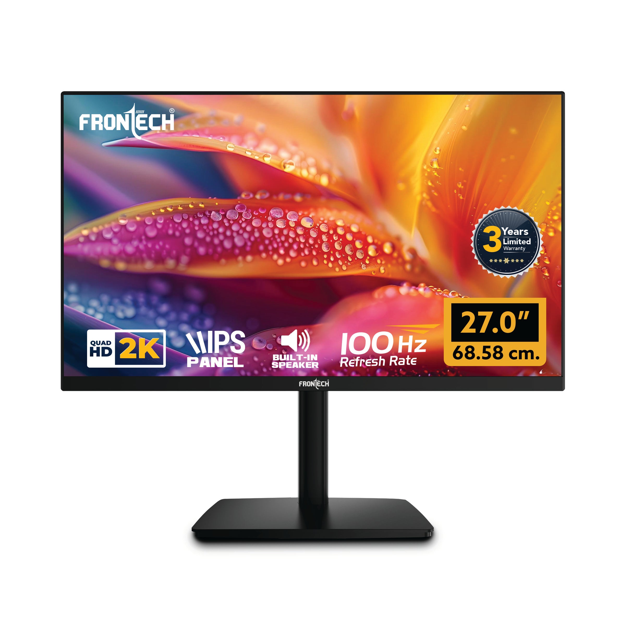 Frontech 27 inch Gaming Monitor | 100Hz | 2560x1440 | Wall Mountable | HDMI & DP | 1ms Response Time | Built-in Speaker | 3 Years Warranty