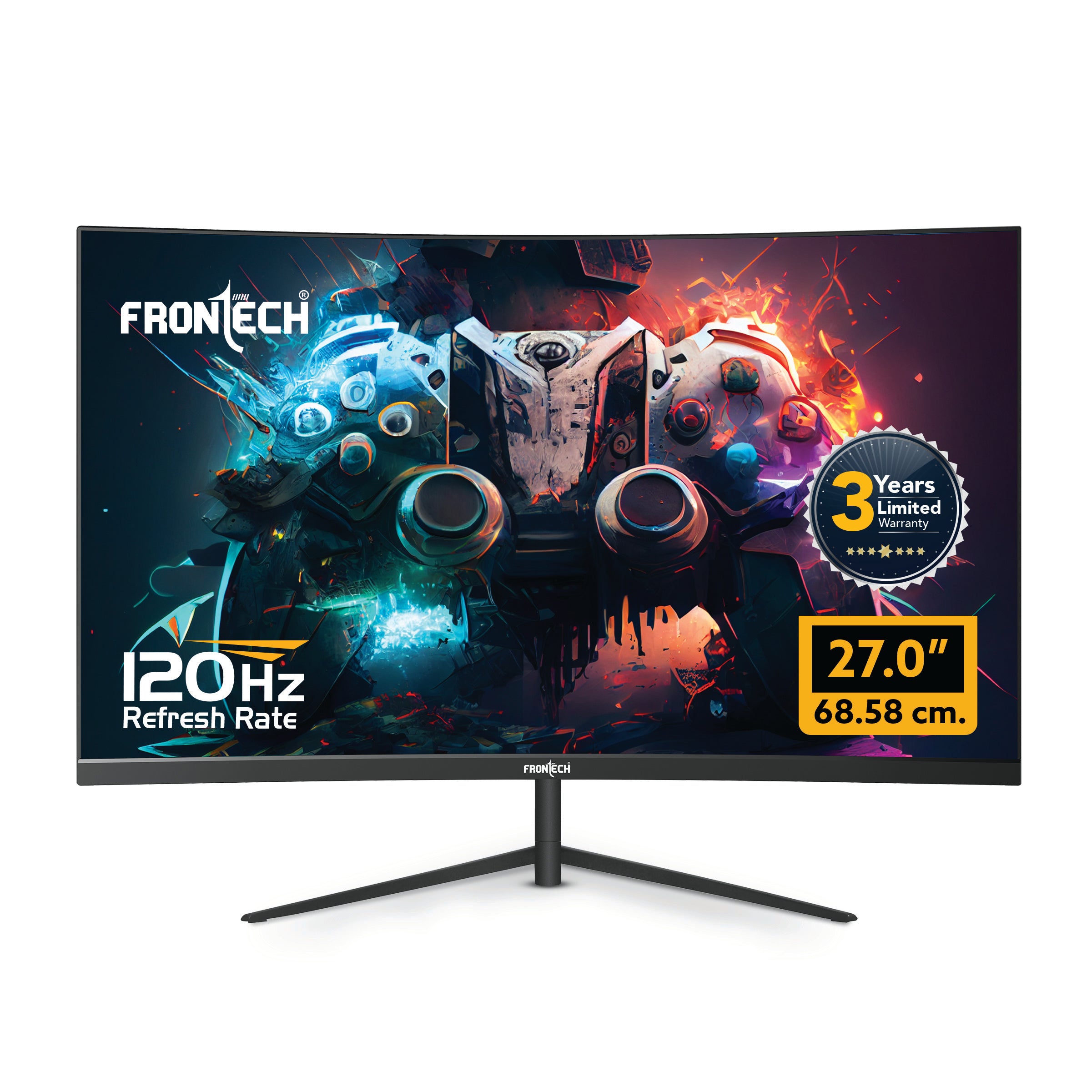 Frontech 27 inch Curved Gaming Monitor | 120Hz | 1920x1080 | RGB | Wall Mountable | HDMI & VGA | 1ms Response Time | Built-in Speakers | 3 Years Warranty