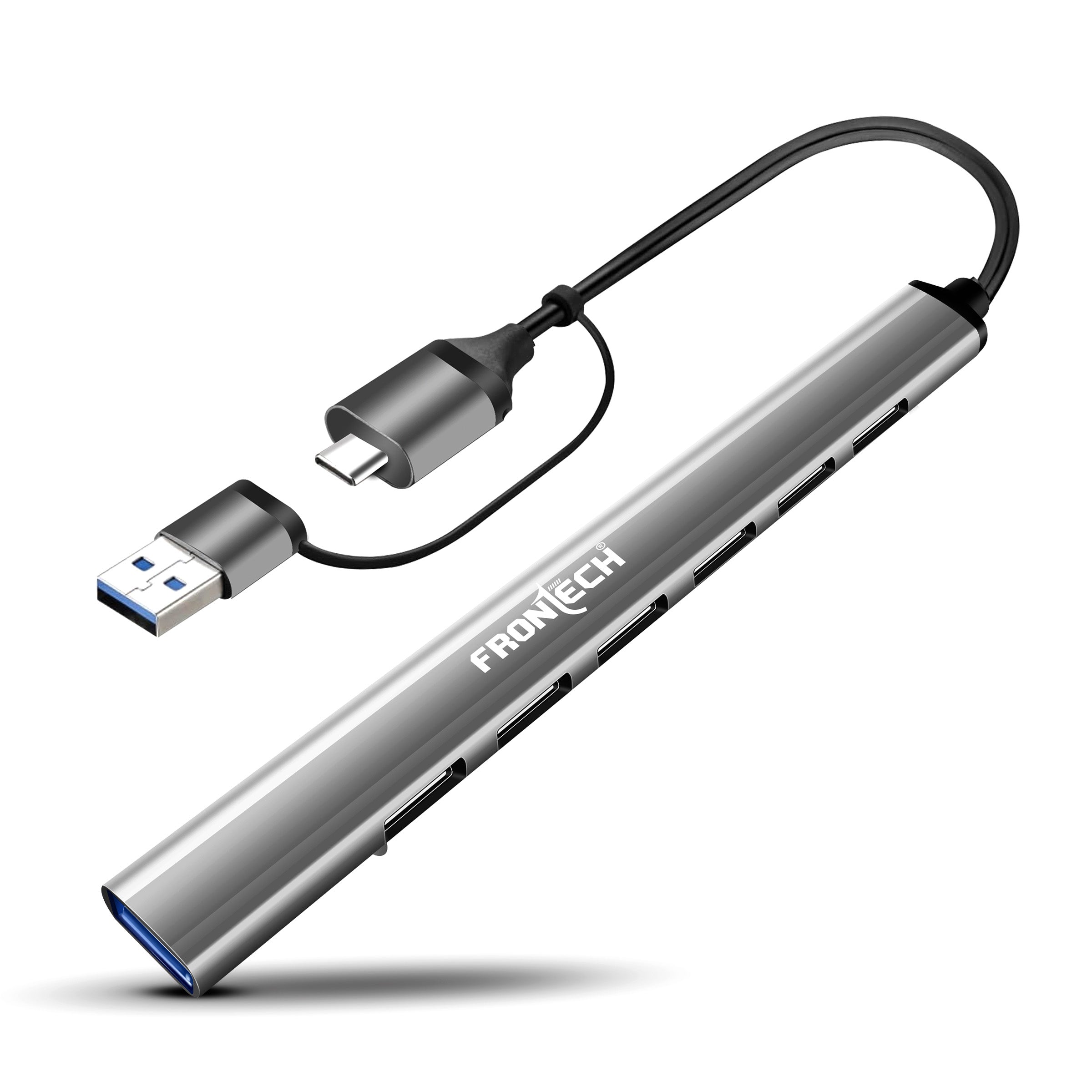 Frontech Type C+A 7 in 1 USB Hub, Upto 5GBPS DataTransfer Speed,Dedicated Card Reader & Micro SD Slot, Universally Compatible with All USB,Speaker,Laptop,Hard Drive,15cm Cable (NC-0043)