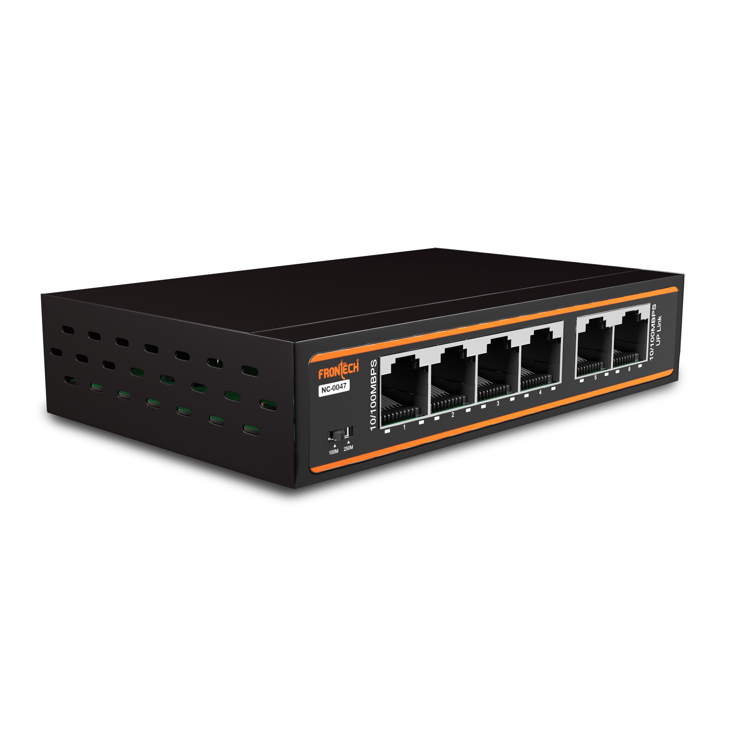 Frontech 4-Port PoE+ Switch | 6-Port 10/100 Mbps Ethernet Network Switch with 72W PoE Budget, 2 Uplink Ports, 250m Transmission, Plug & Play, Wall Mount | 2-Year Warranty (NC-0047)