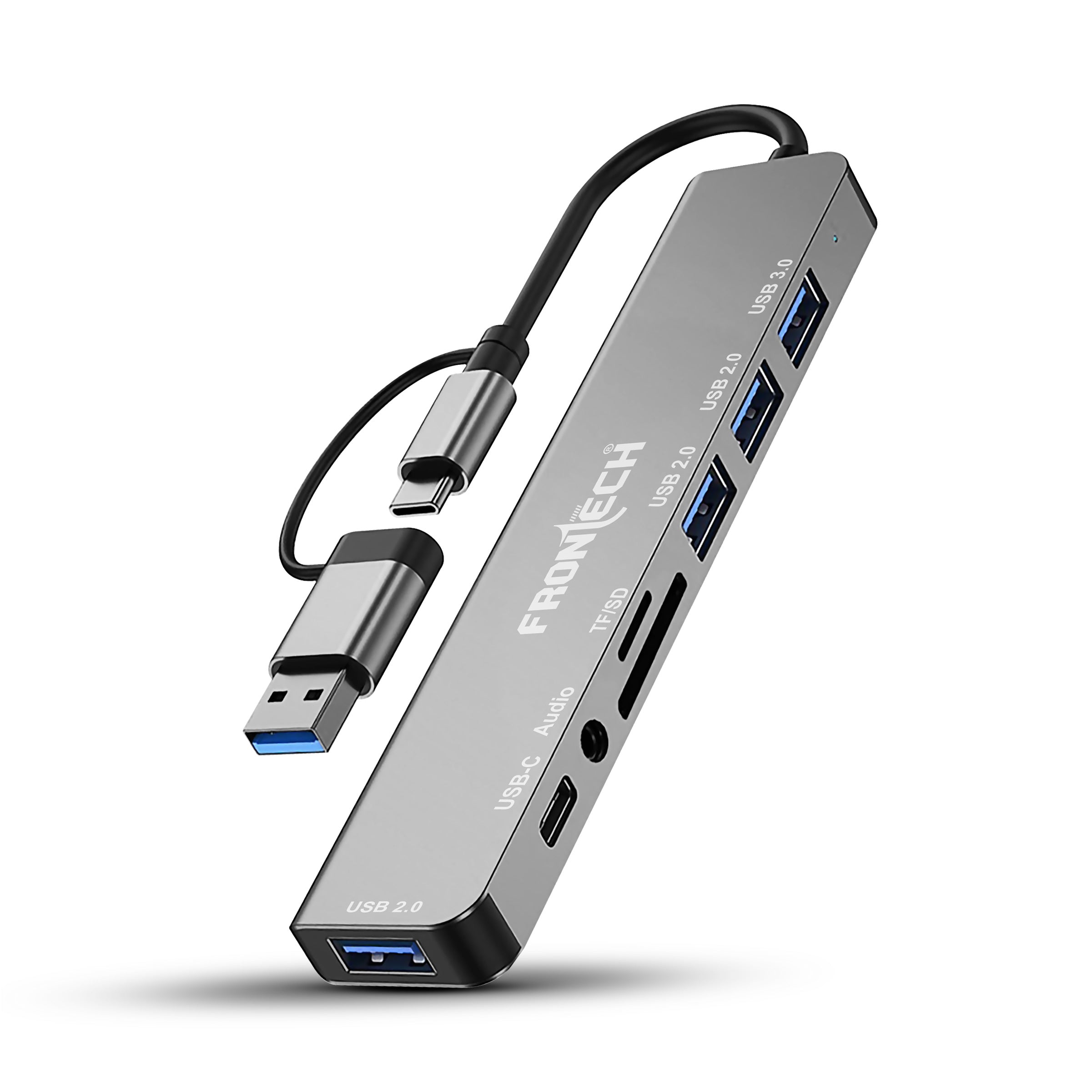 Frontech 8-in-1 Multi-Port Expansion Hub | Dual Input (USB-C & USB) | High-Speed Data Transfer | Metal Matt Finish (NC-0058)