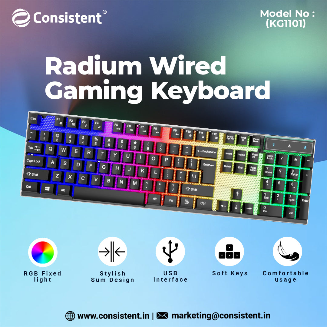 Radium Wired Gaming Keyboard (KG1101) Gaming Keyboard with Breathing Effect |Backlit Keyboard Windows Lock| Wired Connectivity| Ergonomic Design| Durable Construction