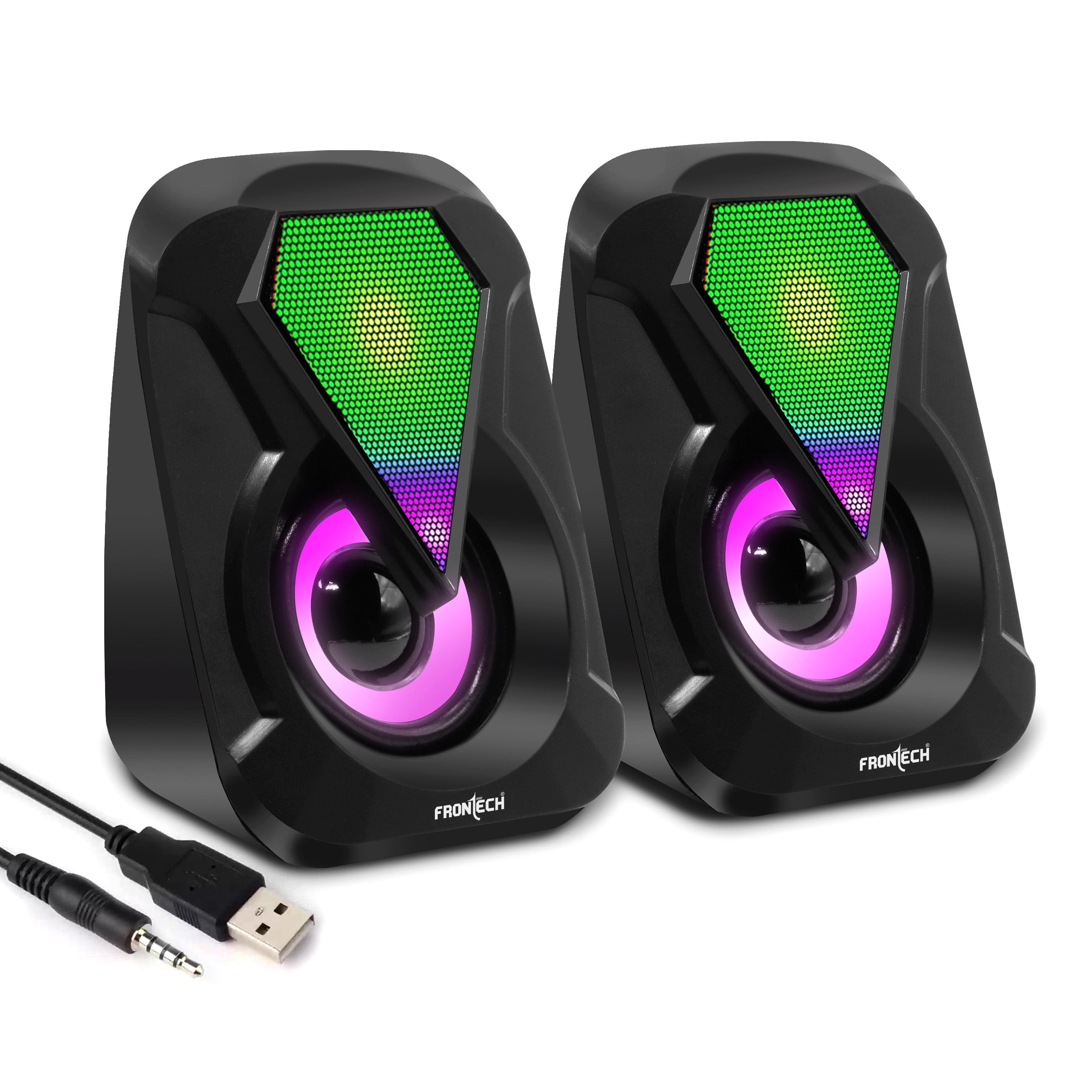 Frontech 2.0 USB Multimedia Speakers | RGB Lights | 2x3W Drivers | AUX Connectivity (SPK-0004)