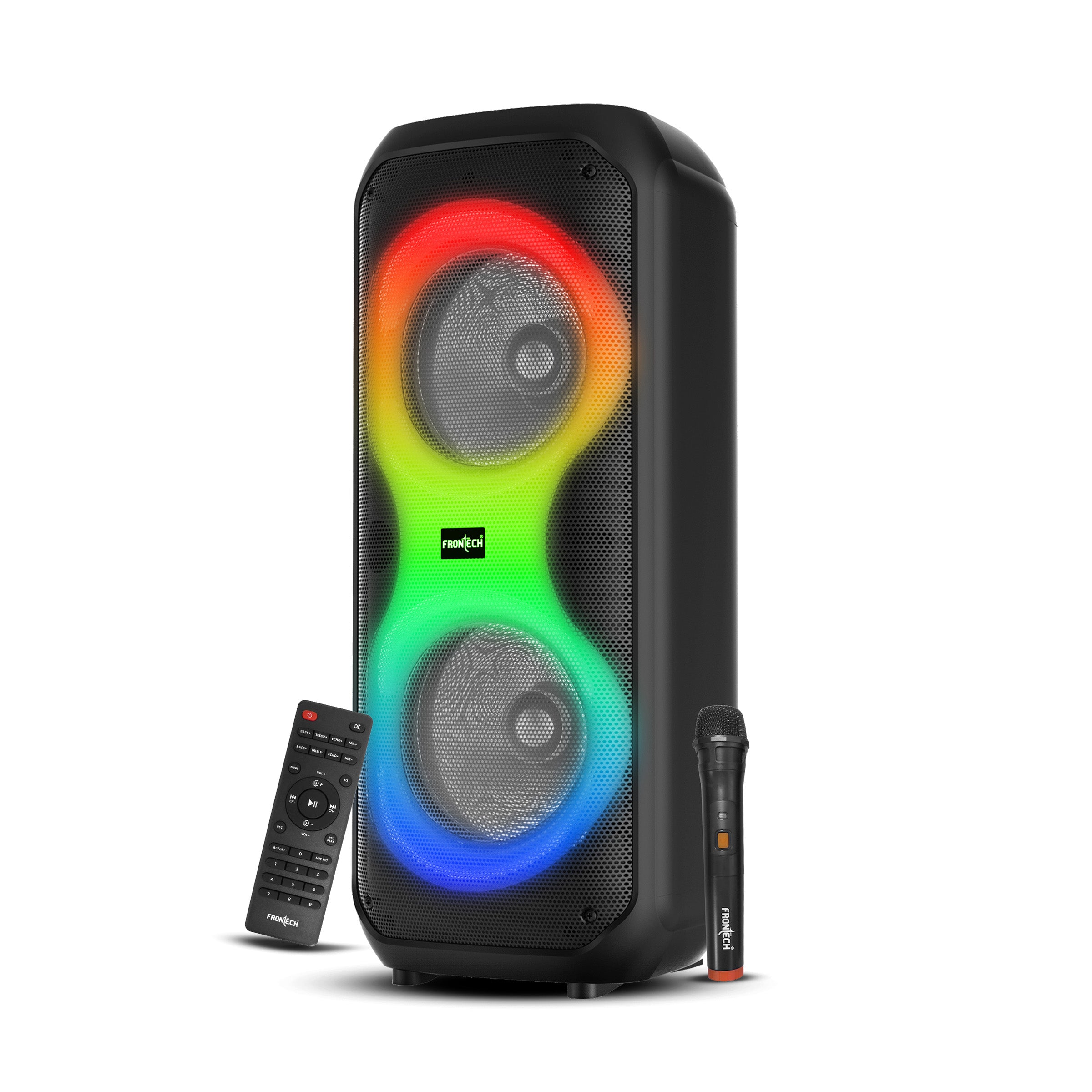 Frontech Smash Pro-21P 45W Portable Party Speaker | True Wireless Stereo | Karaoke Function with Wireless Mic | RGB LED Disco Lighting | Bluetooth 5.0 | FM Radio | USB, TF, AUX | Type-C Charging Port (SW-0021P)