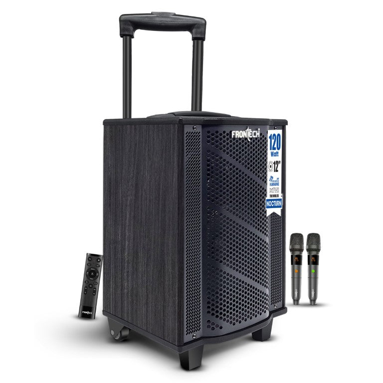 Frontech Nocturn Trolley Speaker | 120W Power | Dual Wireless Mics | Multi-Input (SW-0210)