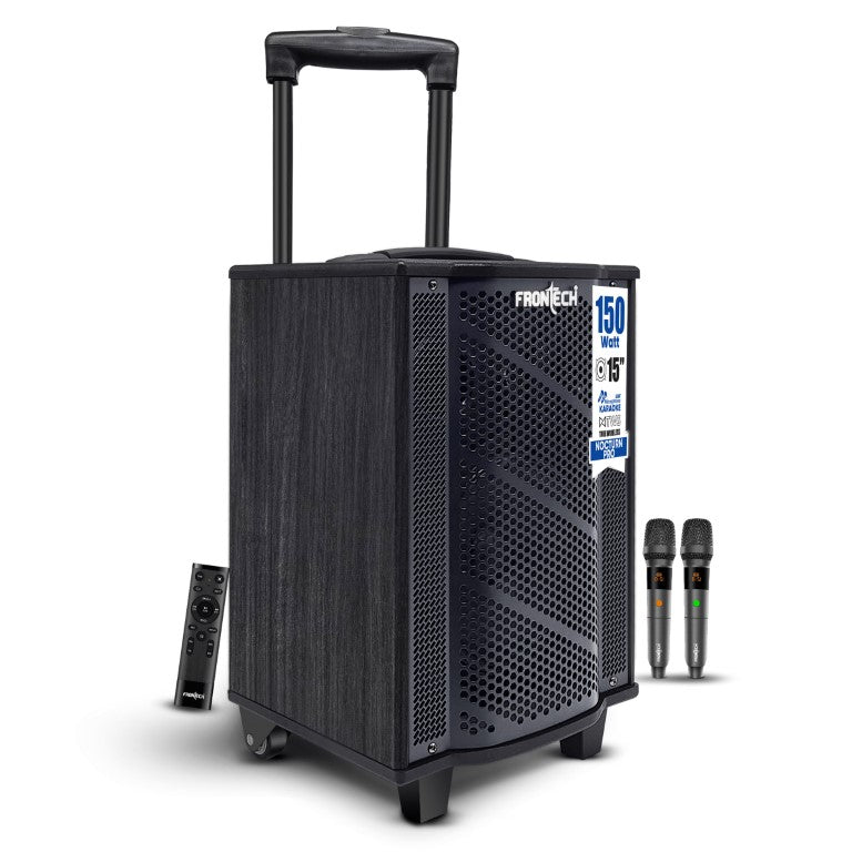 Frontech Nocturn Pro Trolley Speaker | 150W Power | Dual Wireless Mics | Multi-Input (SW-0211)