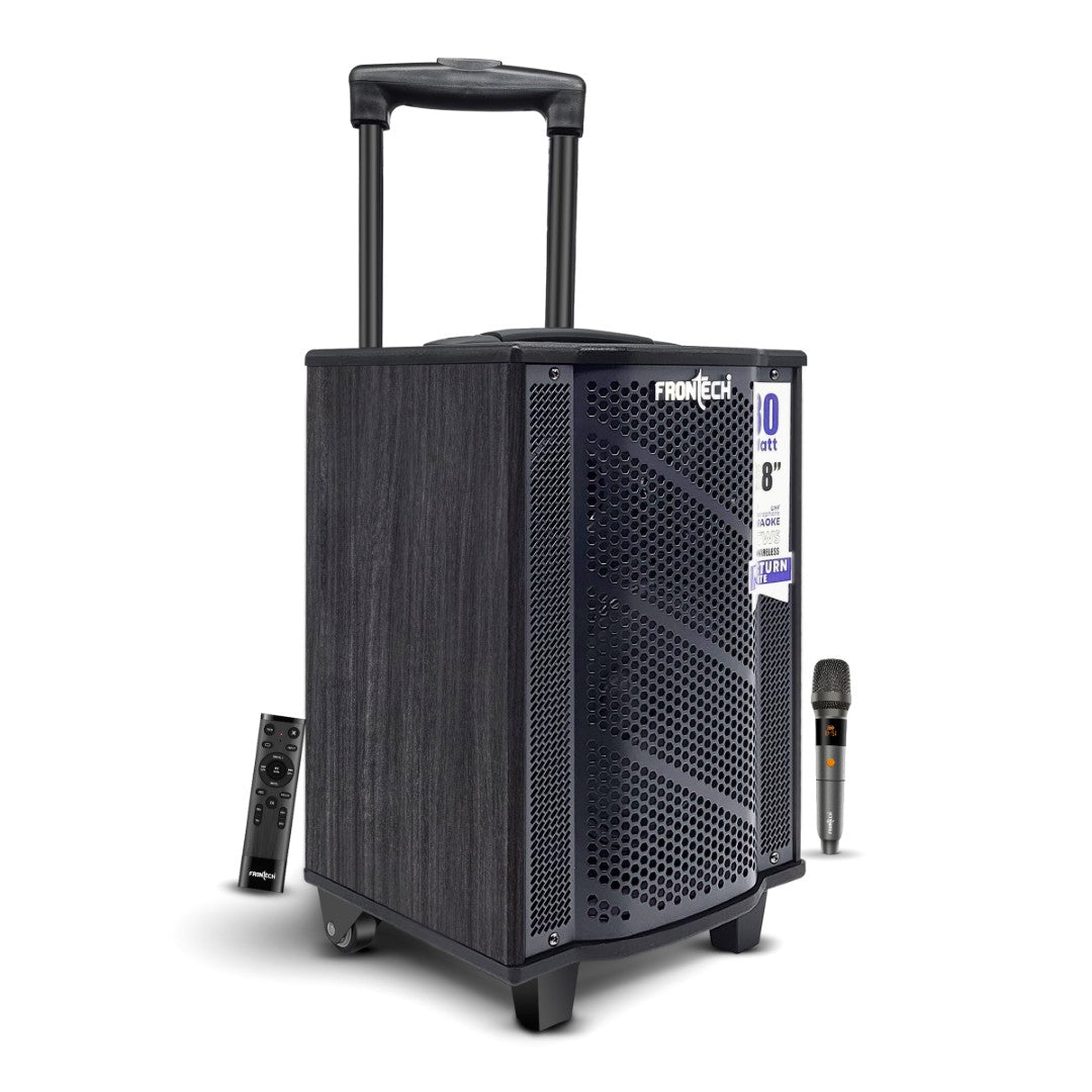 Frontech Nocturn Lite 80W Trolley Speaker | Wireless Mics, USB/BT/FM, Guitar & MIC Input, Rechargeable (SW-0221)